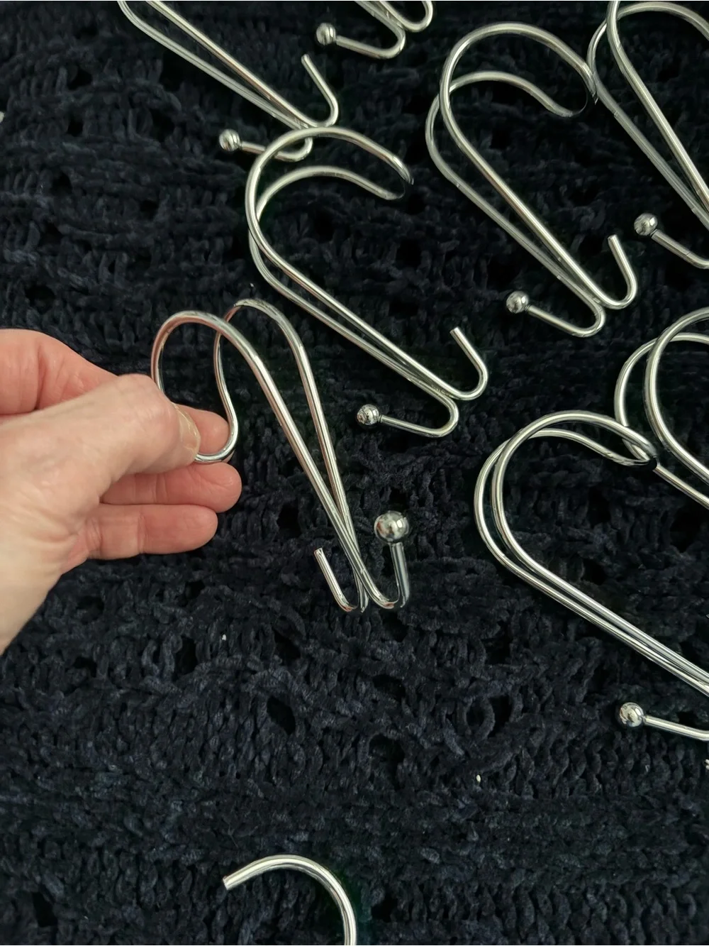 Set of 12 Stainless Steel Double-Prong Shower Curtain Hooks - Silver